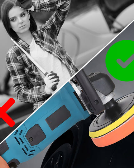 Galingas automobilinis poliruoklis/šlifuoklis su reguliuojamais apsukais ir kempinių rinkiniu, 2900W