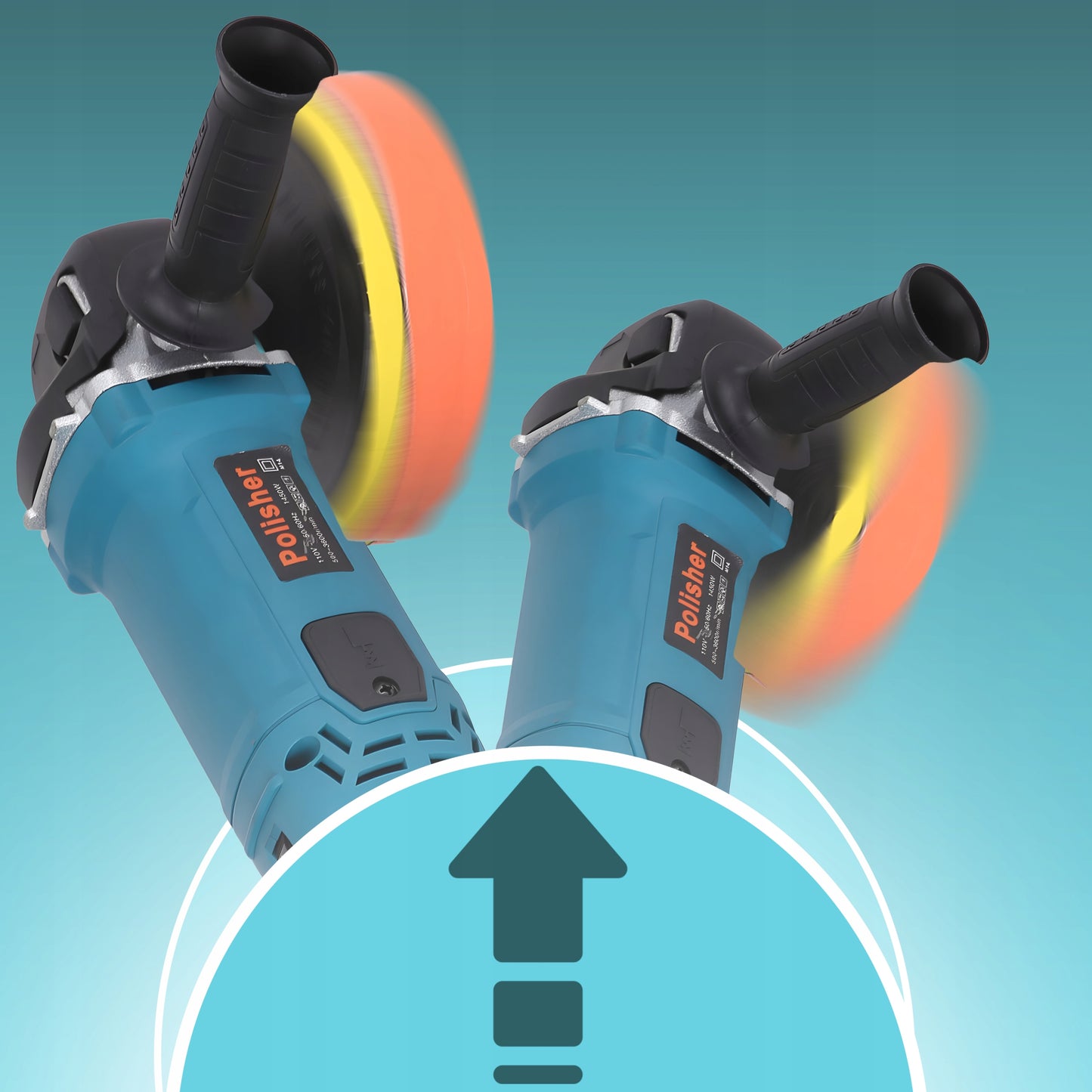 Galingas automobilinis poliruoklis/šlifuoklis su reguliuojamais apsukais ir kempinių rinkiniu, 2900W