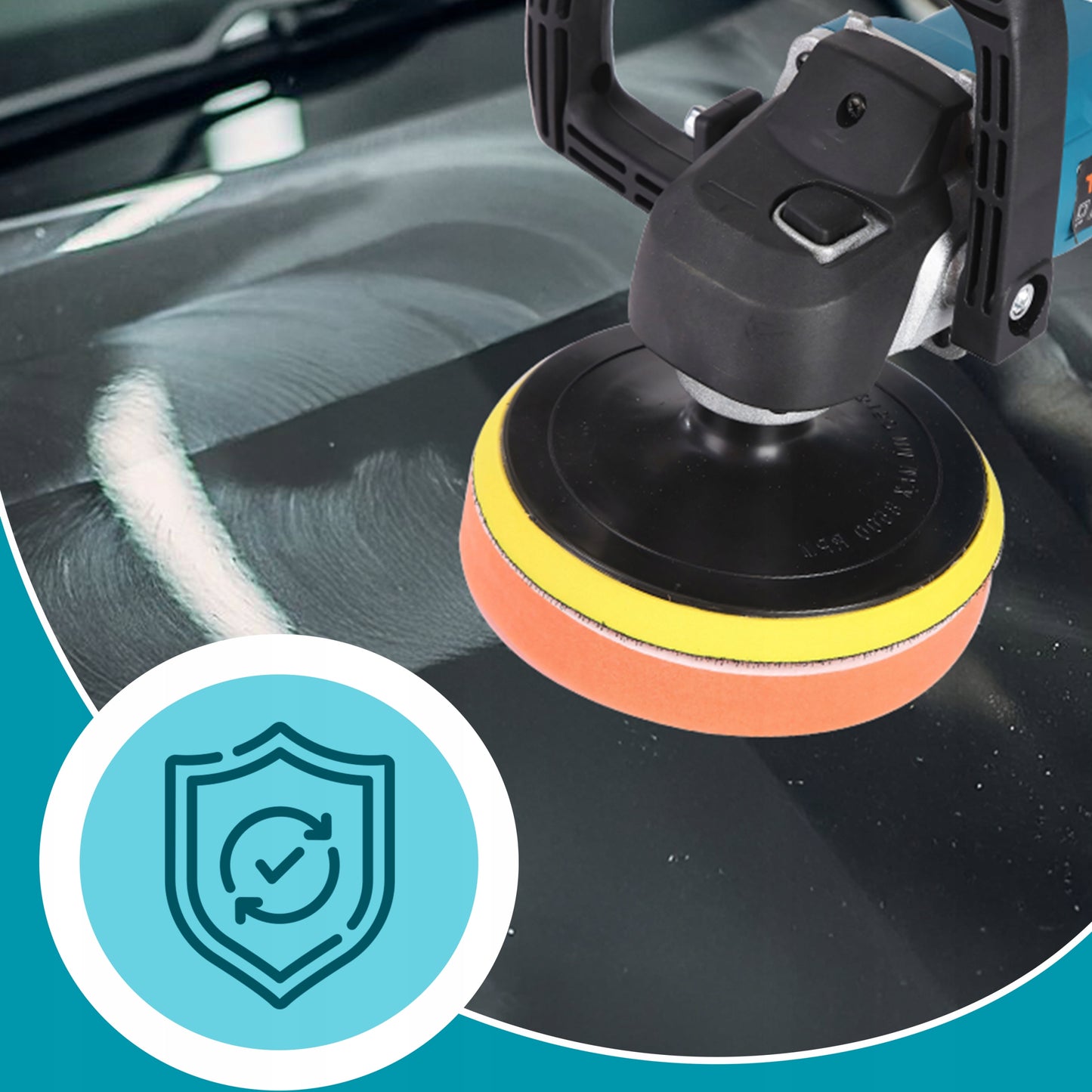 Galingas automobilinis poliruoklis/šlifuoklis su reguliuojamais apsukais ir kempinių rinkiniu, 2900W