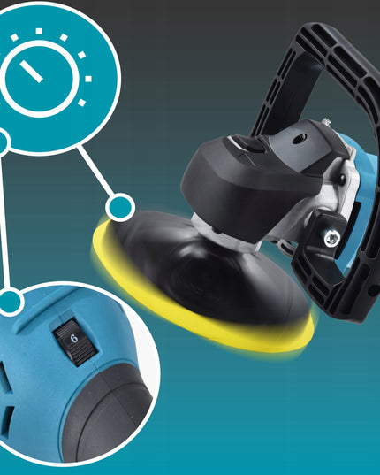 Galingas automobilinis poliruoklis/šlifuoklis su reguliuojamais apsukais ir kempinių rinkiniu, 2900W