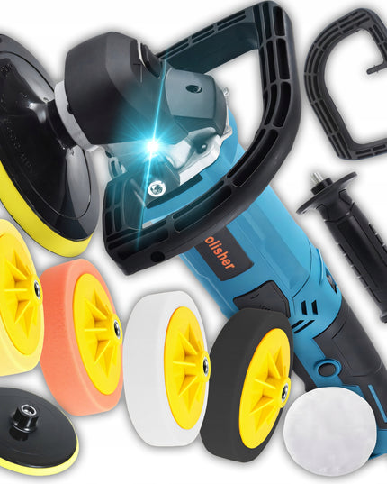 Galingas automobilinis poliruoklis/šlifuoklis su reguliuojamais apsukais ir kempinių rinkiniu, 2900W