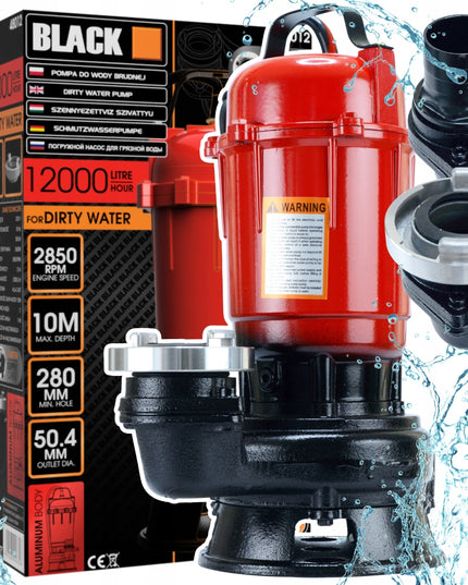 NEŠVARAUS VANDENS SIURBLYS SU SMULKINTUVU KANALIZACIJAI, SU FAST FIX, 11M KABELIU KOMPLEKTE, BLACK