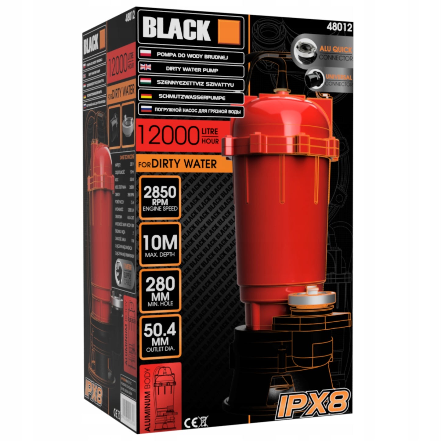 Siurblys nešvariam nuotekų vandeniui su smulkintuvu, su FAST TIX, komplekte 11m laidas, juodas