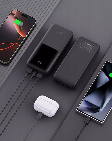 Galingas 20000 mAh išorinis akumuliatorius Powerbank USB-A USB-C Type-C LED