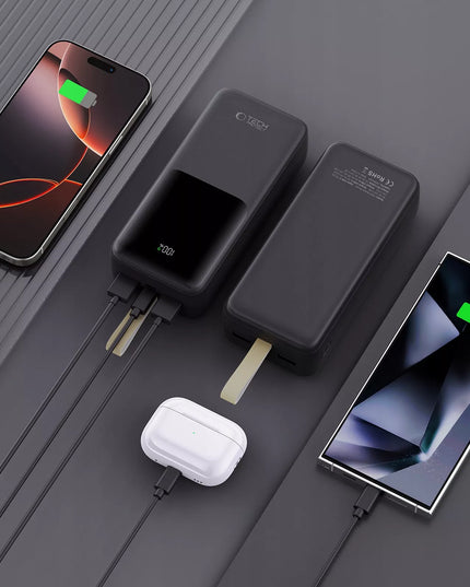 Galingas 30000 mAh išorinis akumuliatorius powerbank USB-A USB-C su LED indikatoriumi