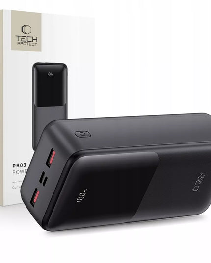 Galingas 30000 mAh išorinis akumuliatorius powerbank su USB-A, USB-C ir LED ekranu