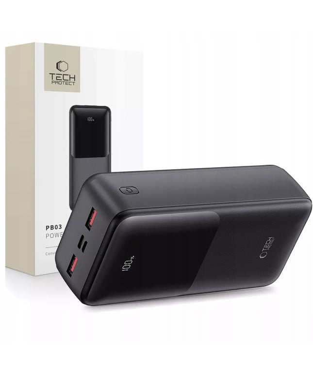 Galingas 30000 mAh išorinis akumuliatorius powerbank su USB-A, USB-C ir LED ekranu