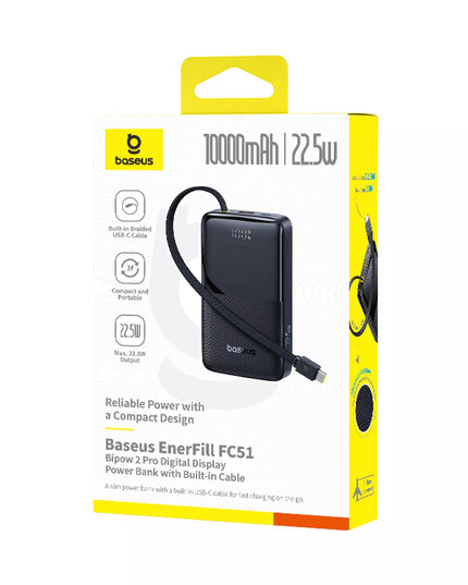 Baseus Bipow2 Pro išorinė baterija 10000 mAh 22.5W su integruotu USB-C kabeliu