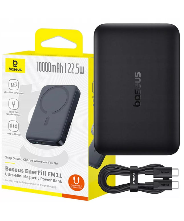 Išorinė baterija BASEUS 10000 mAh 22,5W indukcinė MagSafe greitas PD QC įkrovimas + laidas