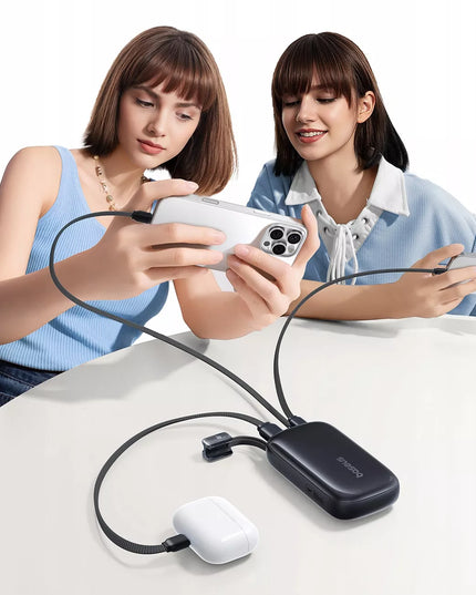 BASEUS 10000 mAh 45W galios išorinė baterija su USB-C ir USB-A jungtimis bei nuimamu „Lightning“ kabeliu