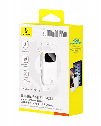 Išorinė baterija BASEUS 20000 mAh 45W USB-C USB LIGHTNING greitas įkrovimas