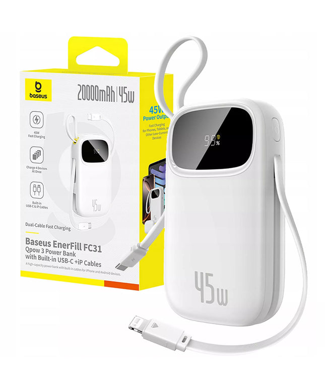 Išorinė baterija BASEUS 20000 mAh 45W USB-C USB LIGHTNING greitas įkrovimas