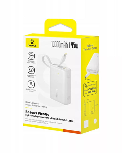 Išorinė baterija BASEUS PicoGo 10000 mAh 45 W USB-C USB-A LED su integruotu laidu