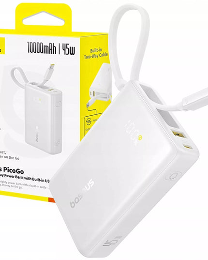 Išorinė baterija BASEUS PicoGo 10000 mAh 45 W USB-C USB-A LED su integruotu laidu