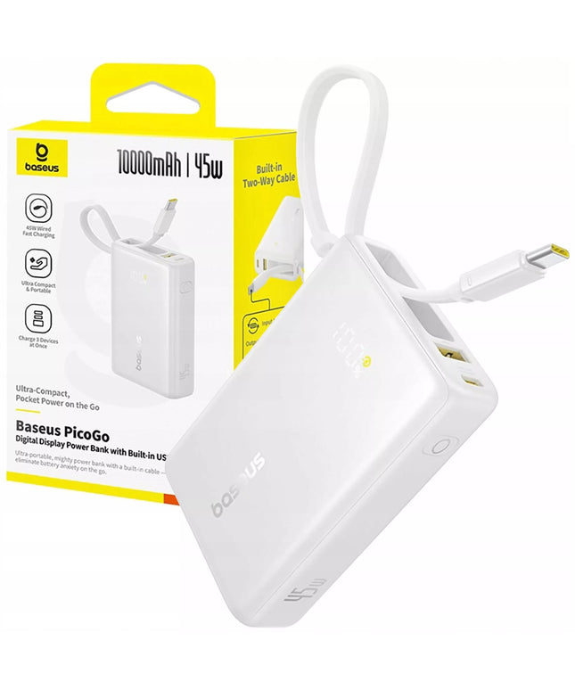 Išorinė baterija BASEUS PicoGo 10000 mAh 45 W USB-C USB-A LED su integruotu laidu