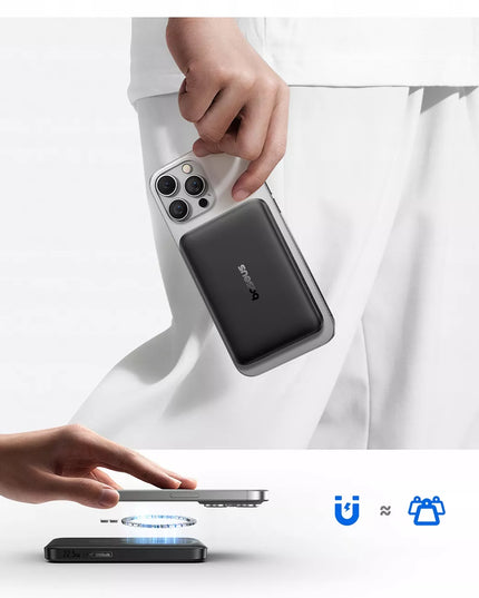Magnetinis indukcinis „Power Bank“ QI2 10000 mAh 22.5W „MagSafe“ + USB-C laidas