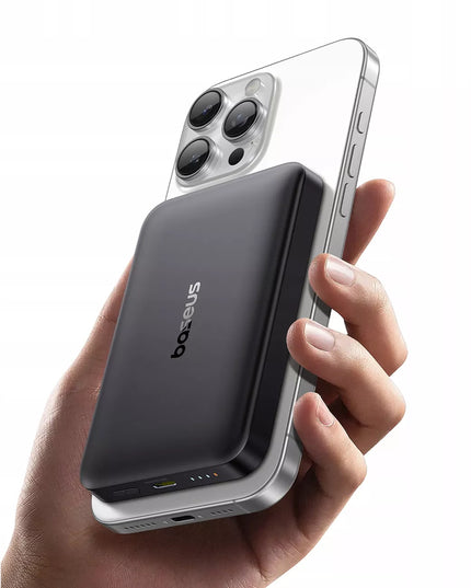 Magnetinis indukcinis „Power Bank“ QI2 10000 mAh 22.5W „MagSafe“ + USB-C laidas