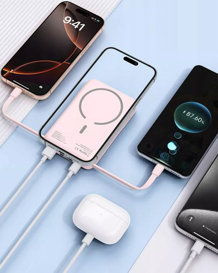 Išorinė baterija POWERBANK 15W 10000mAh su MagSafe + Lightning + Type-C laidais