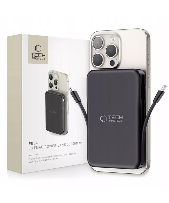 POWER BANK 15W 10000MAH SKIRTAS MAGSAFE + LIGHTNING + TYPE-C KABELIS