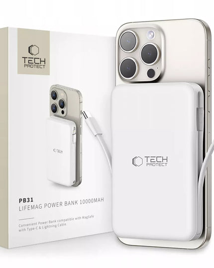 Nešiojamas įkroviklis Power Bank 15W 10000mAh su MagSafe + Lightning + Type-C laidais