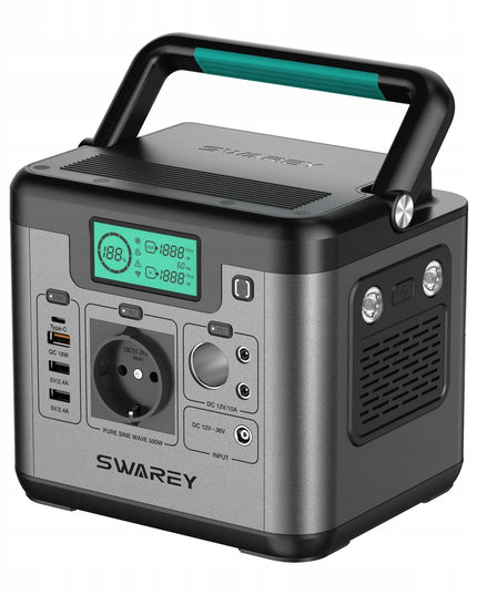 SWAREY S500 nešiojamoji elektros stotelė, 518 Wh, 500 W + 200 W sulankstomas saulės baterijų skydelis
