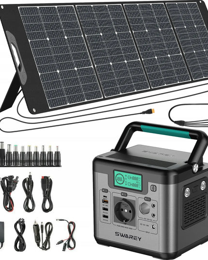 SWAREY S500 nešiojamoji elektros stotelė, 518 Wh, 500 W + 200 W sulankstomas saulės baterijų skydelis