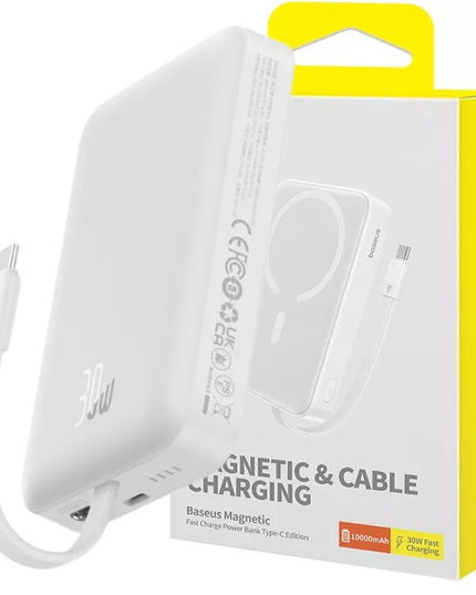 BASEUS 10000mAh 30W USB-C MagSafe išorinis akumuliatorius su laidu ir belaidžiu įkrovimu