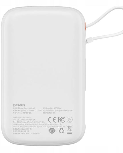 Baseus 10000 mAh 22,5 W universalus nešiojamas įkroviklis su USB-C ir USB-A jungtimis bei USB-C laidu