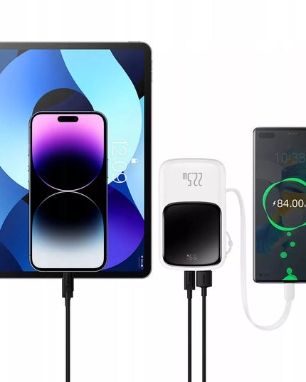 Baseus 10000 mAh 22,5 W universalus nešiojamas įkroviklis su USB-C ir USB-A jungtimis bei USB-C laidu