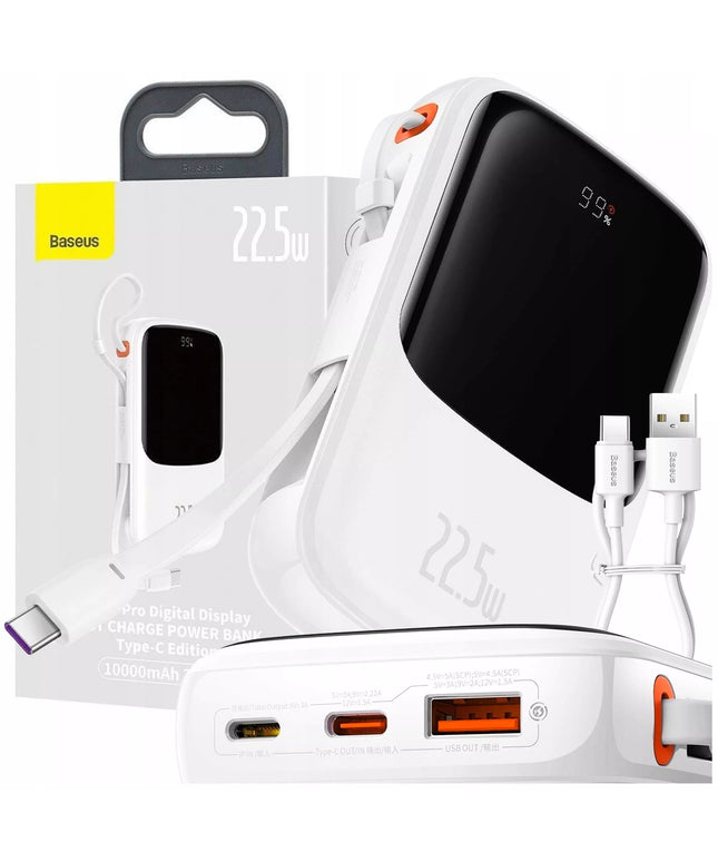 Baseus 10000 mAh 22,5 W universalus nešiojamas įkroviklis su USB-C ir USB-A jungtimis bei USB-C laidu