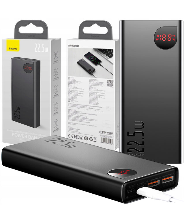 POWERBANK 20000 MAH BASEUS 22.5W USB-A USB-C PD QC Greitas įkrovimas + Kabelis