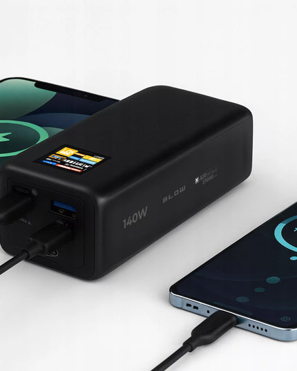 Išorinė baterija BLOW 27000 mAh 140W QC PD USB-C LCD, skirta nešiojamiesiems kompiuteriams ir lėktuvams