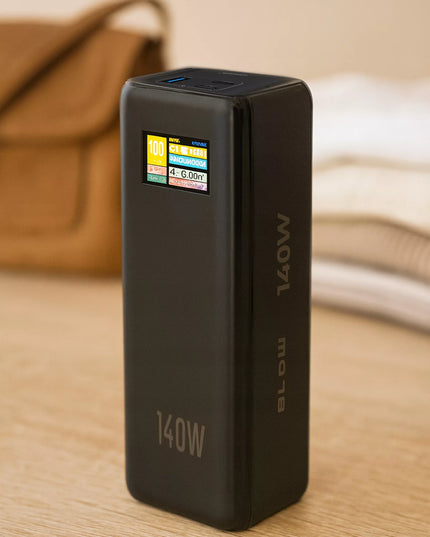 Išorinė baterija BLOW 27000 mAh 140W QC PD USB-C LCD, skirta nešiojamiesiems kompiuteriams ir lėktuvams