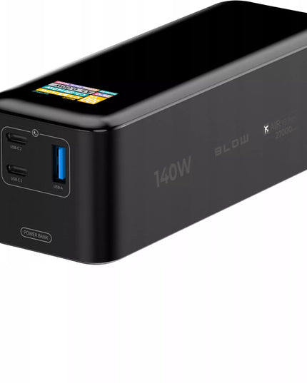 Išorinė baterija BLOW 27000 mAh 140W QC PD USB-C LCD, skirta nešiojamiesiems kompiuteriams ir lėktuvams