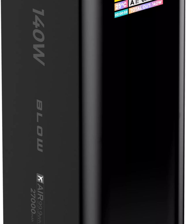 Išorinė baterija BLOW 27000 mAh 140W QC PD USB-C LCD, skirta nešiojamiesiems kompiuteriams ir lėktuvams