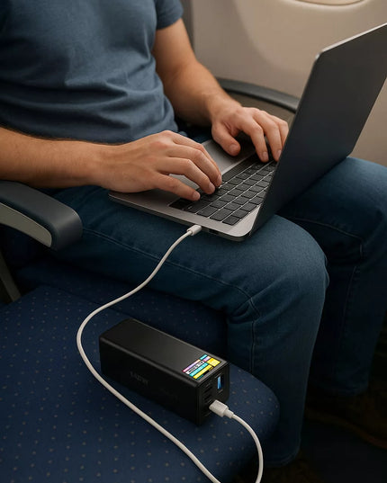 Išorinė baterija BLOW 27000 mAh 140W QC PD USB-C LCD, skirta nešiojamiesiems kompiuteriams ir lėktuvams