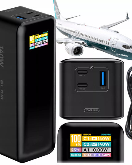 Išorinė baterija BLOW 27000 mAh 140W QC PD USB-C LCD, skirta nešiojamiesiems kompiuteriams ir lėktuvams