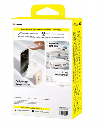 BASEUS 10000 mAh 22.5W maitinimo bankas su integruotais USB-C ir Lightning laidais, greitas įkrovimas