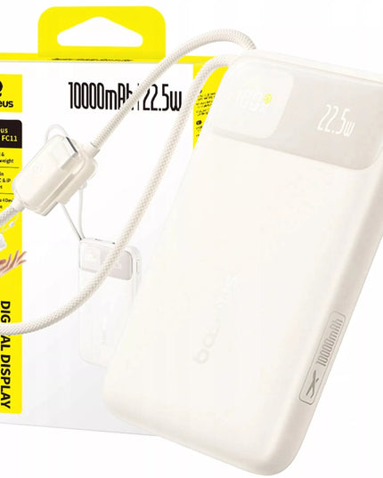 BASEUS 10000 mAh 22.5W maitinimo bankas su integruotais USB-C ir Lightning laidais, greitas įkrovimas