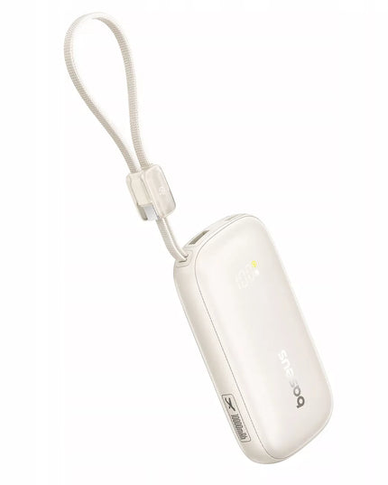 BASEUS išorinė baterija 10000 mAh 22.5W USB-C USB-A su integruotu atjungiamu USB-C į Lightning kabeliu