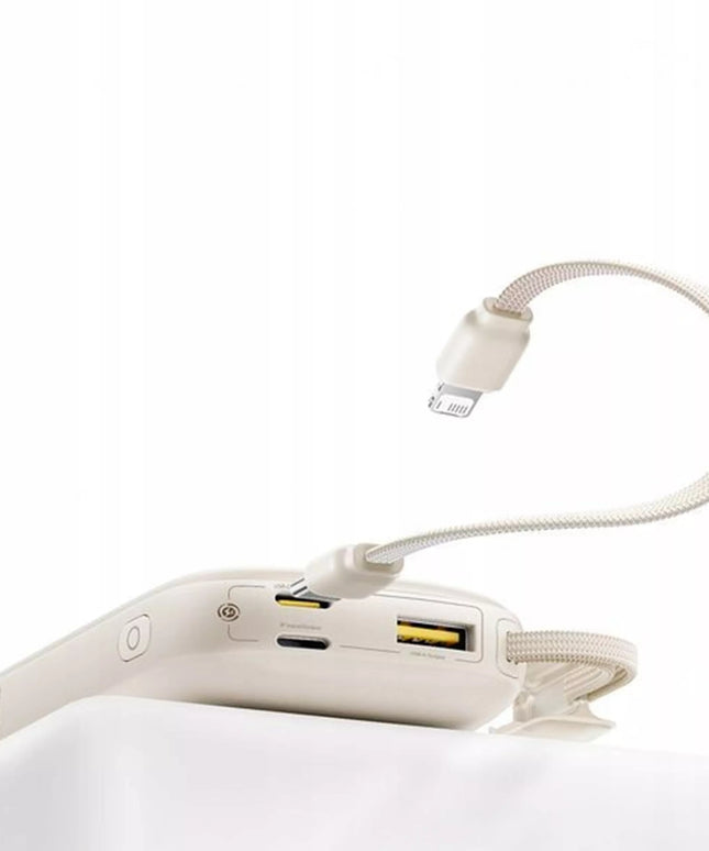 BASEUS išorinė baterija 10000 mAh 22.5W USB-C USB-A su integruotu atjungiamu USB-C į Lightning kabeliu