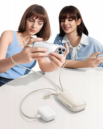 BASEUS išorinė baterija 10000 mAh 22.5W USB-C USB-A su integruotu atjungiamu USB-C į Lightning kabeliu