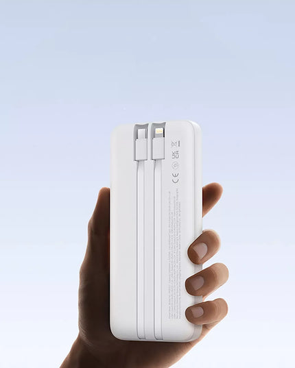 BASEUS išorinė baterija 10000 mAh 22,5W su integruotais USB-C ir Lightning laidais