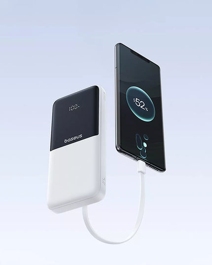 BASEUS išorinė baterija 10000 mAh 22,5W su integruotais USB-C ir Lightning laidais
