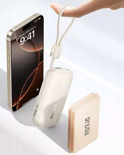BASEUS išorinė baterija 10000 mAh 45W su ekranu ir nuimamu USB-C/Lightning laidu