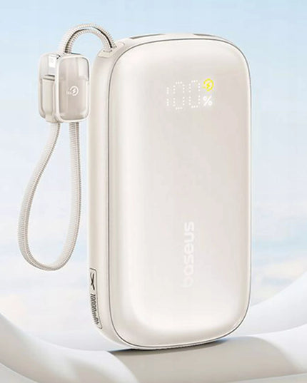 BASEUS išorinė baterija 10000 mAh 45W su ekranu ir nuimamu USB-C/Lightning laidu