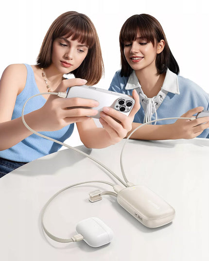BASEUS išorinė baterija 10000 mAh 45W su ekranu ir nuimamu USB-C/Lightning laidu