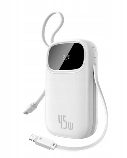 BASEUS išorinis akumuliatorius 10000 mAh 45W su USB-C ir Lightning laidu bei ekranu