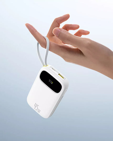 BASEUS išorinis akumuliatorius 10000 mAh 45W su USB-C ir Lightning laidu bei ekranu