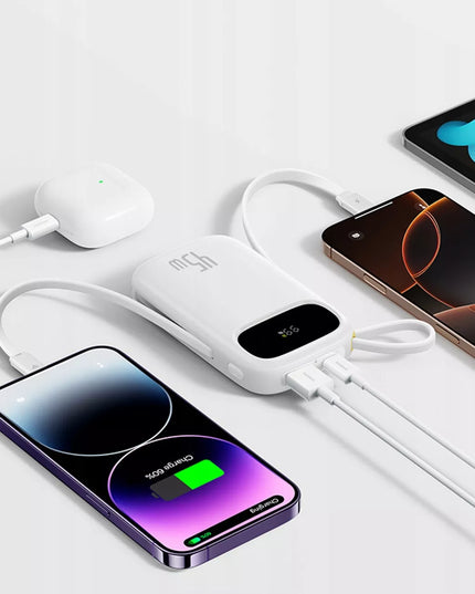 BASEUS išorinis akumuliatorius 10000 mAh 45W su USB-C ir Lightning laidu bei ekranu
